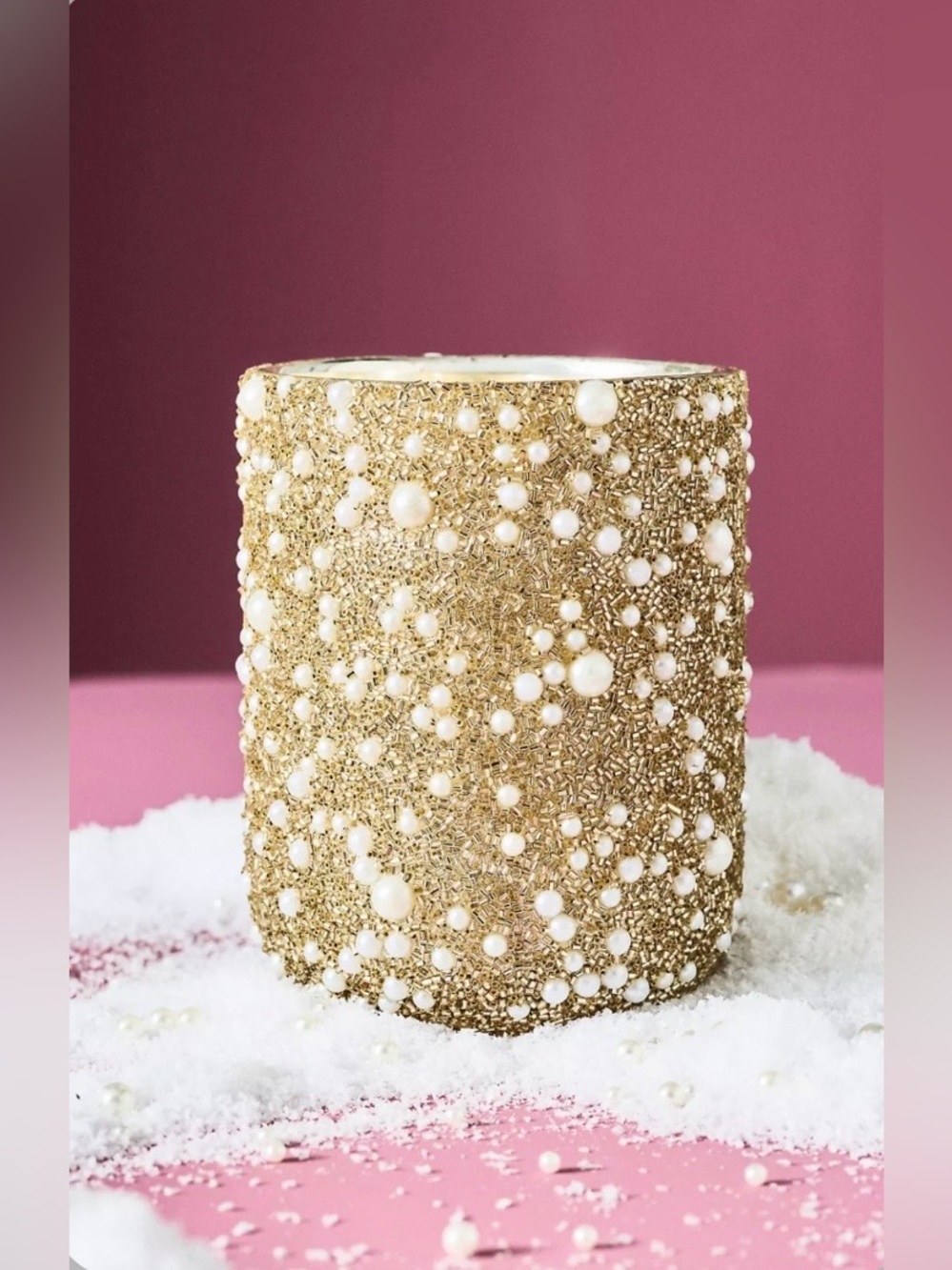 ▪️NWT Anthropologie  Party Pearl Glass Candle-Mistletoe & Moss
